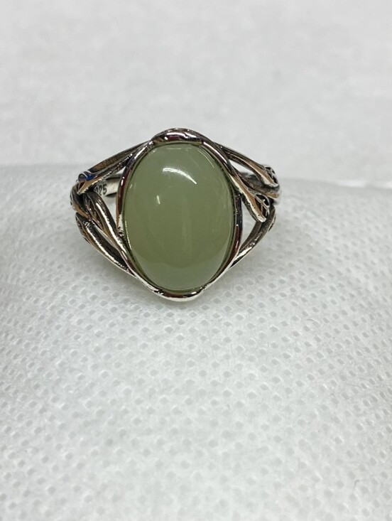 925 Sterling Silver Jewelry - Sterling Silver Oval Pale Green Stone Statement Ring